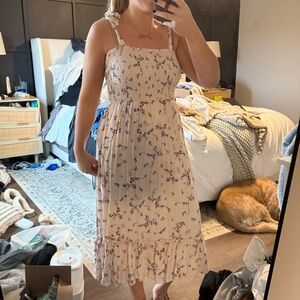 T.J.Maxx Cream and Purple Floral Maxi Dress